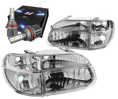 1995-2001 Explorer/Montaineer Headlight Lamps W/Led Kit+Cooling Fan Chrome DNA MOTORING