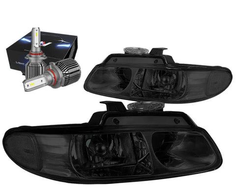 1996-1999 Chrysler Town Oe Style Headlights W/Led Kit+Cool Fan Smoked/Clear DNA MOTORING