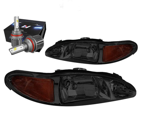 1997-2002 Ford Escort 4Door Headlight Lamps W/Led Kit+Cool Fan Smoked/Amber DNA MOTORING