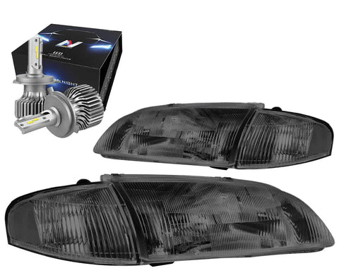 1998-1999 Mazda 626 Oe Style Headlight Lamps W/Led Kit+Cool Fan Smoked/Clear DNA MOTORING