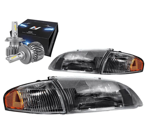 1998-1999 Mazda 626 Oe Style Headlights W/Led Kit Slim Style Black/Amber DNA MOTORING