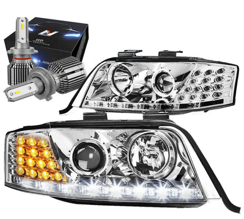 1998-2001 Audi A6 Quattro Projector Headlights W/Led Kit+Cool Fan Chrome DNA MOTORING