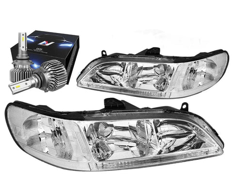 1998-2002 Honda Accord 2Dr/4Dr Headlight Lamps W/Led Kit Slim Style Chrome DNA MOTORING