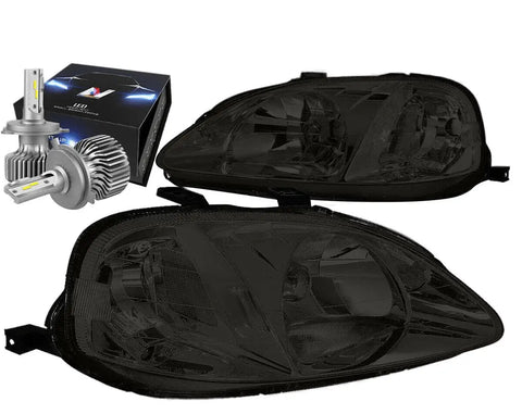 1999-2000 Honda Civic Type-R Look Headlight Lamp W/Led Kit+Cool Fan Smoked DNA MOTORING