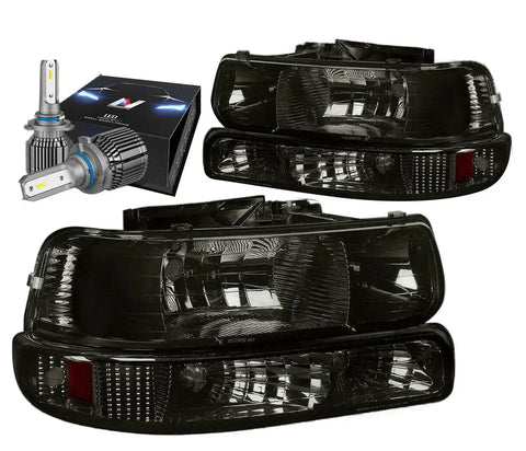 1999-2002 Chevy Silverado Tahoe Headlight Bumper Lamp W/Led Kit+ Fan Smoked DNA MOTORING