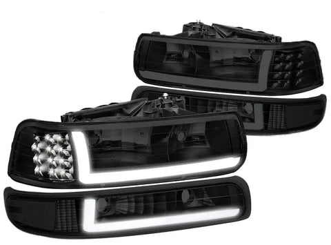 1999-2002 Silverrado/-2006 Suburban Led Drl Smoked Headlight Bumper Lamps DNA MOTORING