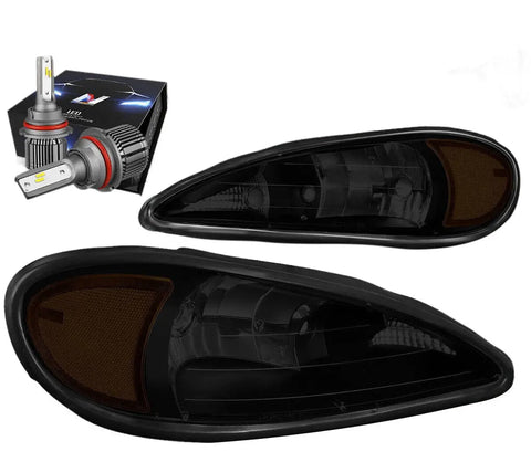 1999-2005 Pontiac Grand Am Pair Headlight Lamps W/Led Kit+Cool Fan Titned DNA MOTORING