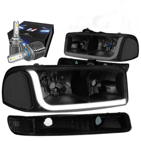 1999-2007 Gmc Sierra 1500 Signal Headlight Lamps W/Led Kit+Cool Fan Tinted DNA MOTORING