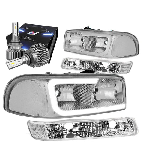 1999-2007 Gmc Sierra Yukon Led Chrome/Clear Headlight W/Led Kit Slim Style DNA MOTORING