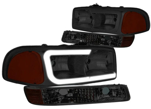 1999-2007 Gmc Sierra/Yukon Pair Led Drl Headlight+Bumper Lamps Smoked/Amber DNA MOTORING