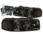 1999-2007 Gmc Sierra Yukon Xl Headlight Lamps W/Led Kit+Cooling Fan Smoked DNA MOTORING