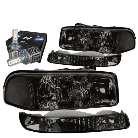 1999-2007 Gmc Sierra Yukon Xl Headlights+Bumper W/Led Kit+Cool Fan Titned DNA MOTORING