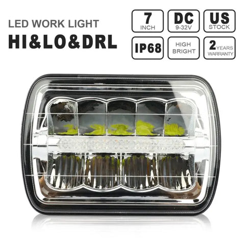 1x 5"x7" 6"x7" Hi-Lo Beam DRL w/ Yellow turning light square head light ECCPP