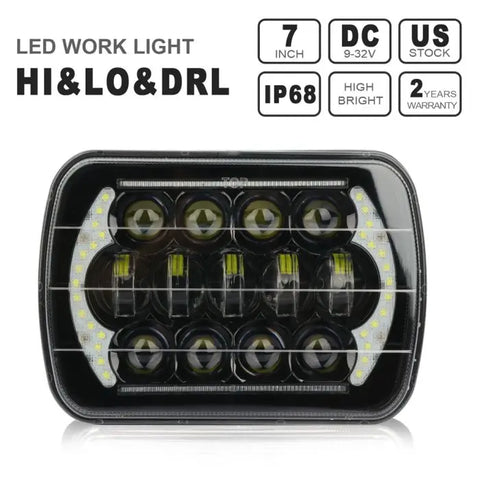 1x 7 inch LED high/low beam xenon DRL square H4 head light Chevrolet Truck ECCPP