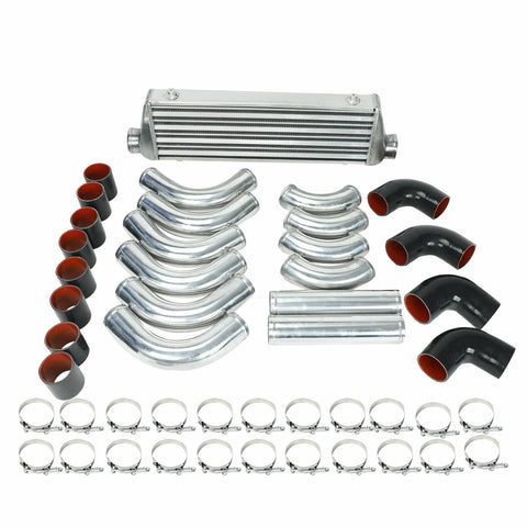 2.5" Diy Turbo Charger Intercooler + 12Pc Piping Pipe Kit T-Bolt Clamps Couplers SILICONEHOSEHOME