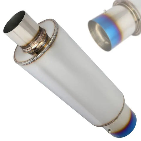 2.5" Inlet -19" Long - 4" Burnt Tip Blue T-304 Exhaust Muffler + Remove Silencer ECCPP