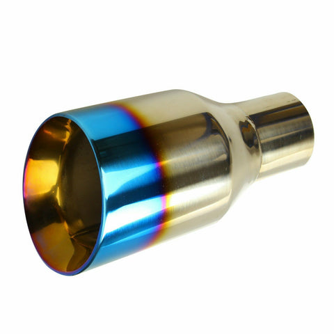 2.5"In 4"Out Stainless Steel Blue Burnt Exhaust Duo Layer Slant Cut Tip Polished SILICONEHOSEHOME