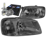 2000-2002 Accent Factory Style Headlight Lamps W/Led Kit Slim Style Smoked DNA MOTORING