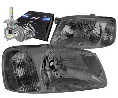 2000-2002 Accent Factory Style Headlight Lamps W/Led Kit Slim Style Smoked DNA MOTORING