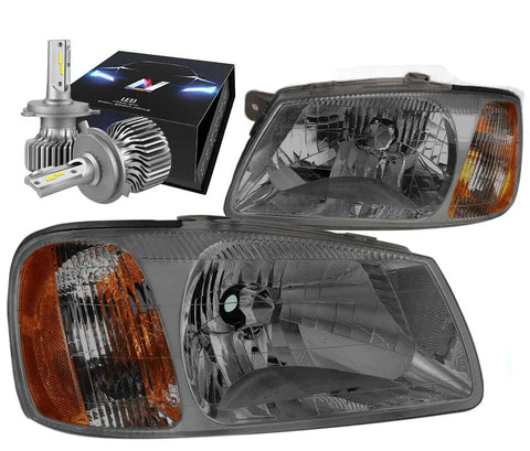 2000-2002 Accent Oe Style Headlight Lamp W/Led Kit+Cool Fan Smoked/Amber DNA MOTORING