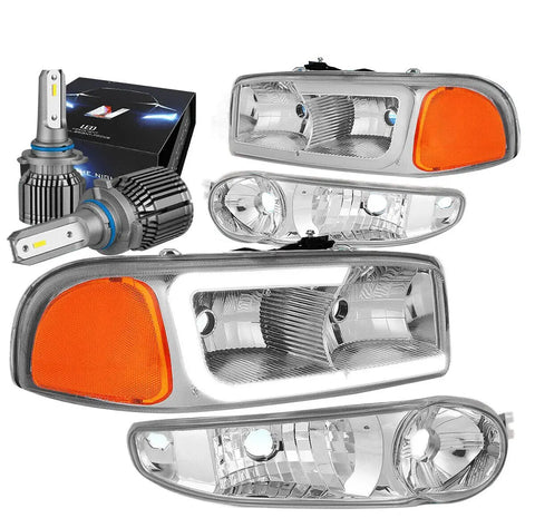2000-2006 Gmc Sierra 1500 Yukon Led Drl Headlight W/Led Kit+Cool Fan Chrome DNA MOTORING