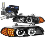 2001-2003 Bmw 525I 3D Led U-Halo Headlight Lamps W/Led Kit+Cool Fan Black DNA MOTORING