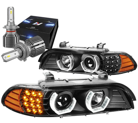 2001-2003 Bmw 525I 3D Led U-Halo Headlight Lamps W/Led Kit+Cool Fan Black DNA MOTORING
