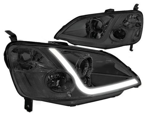 2001-2003 Honda Civic 2/4-Dr Led Drl Smoked Clear Side Projector Headlight DNA MOTORING