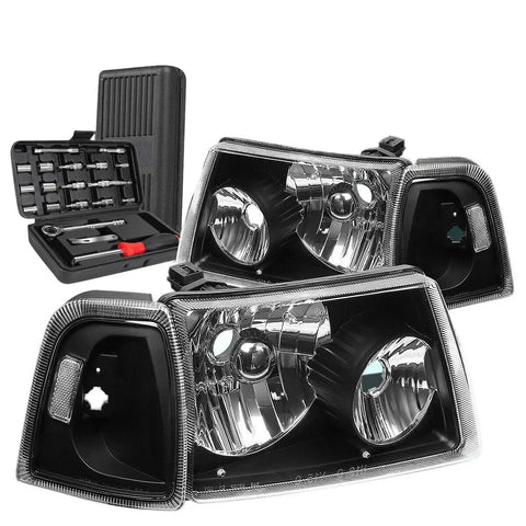 2001-2011 Ford Ranger Truck Black Clear Signal Headlight Head Lamps+Tools DNA MOTORING
