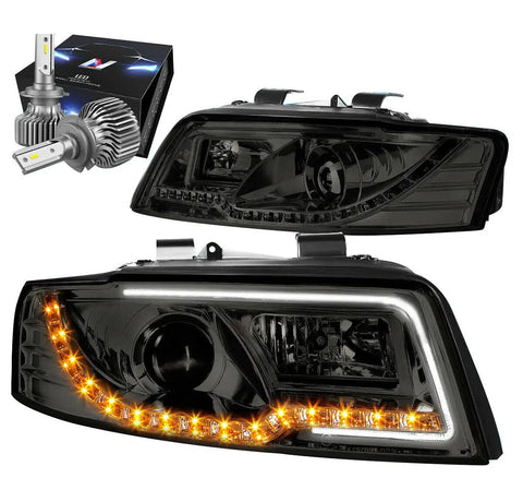 2002-2005 Audi A4 Quattro Projector Headlights W/Led Kit Slim Style Smoked DNA MOTORING