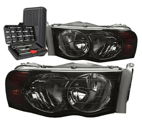 2002-2005 Dodge Ram 1500/2500/3500 Smoked Amber Corner Headlight Lamps+Tools DNA MOTORING