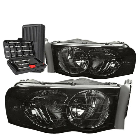2002-2005 Dodge Ram 1500/2500/3500 Smoked Clear Corner Headlight Lamps+Tools DNA MOTORING