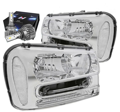 2002-2009 Chevy Trailblazer Headlight Lamps W/Led Hid Kit Slim Style Chrome DNA MOTORING