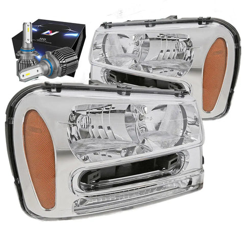 2002-2009 Chevy Trailblazer Headlight W/Led Hid Kit+Cooling Fan Chrome/Amber DNA MOTORING