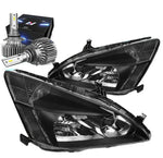 2003-2007 Honda Accord Coupe/Sedan Headlights W/Led Kit Slim Style Black DNA MOTORING