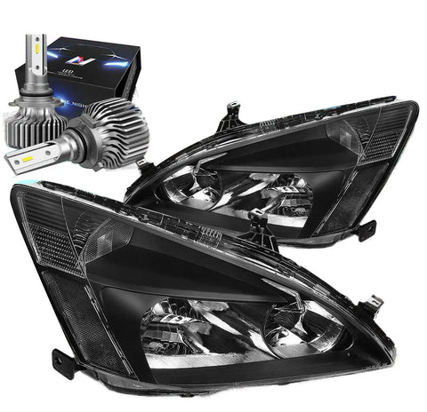 2003-2007 Honda Accord Coupe/Sedan Headlights W/Led Kit Slim Style Black DNA MOTORING
