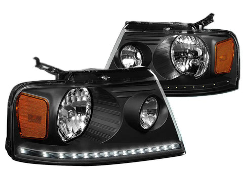 2004-2008 Ford F150 Lincoln Mark Lt Led Drl Headlight Lamps Black Housing DNA MOTORING