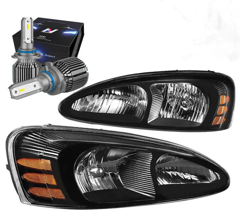 2004-2008 Grand Prix Gt Gt2 Replacement Headlight W/Led Kit+Cool Fan Black DNA MOTORING