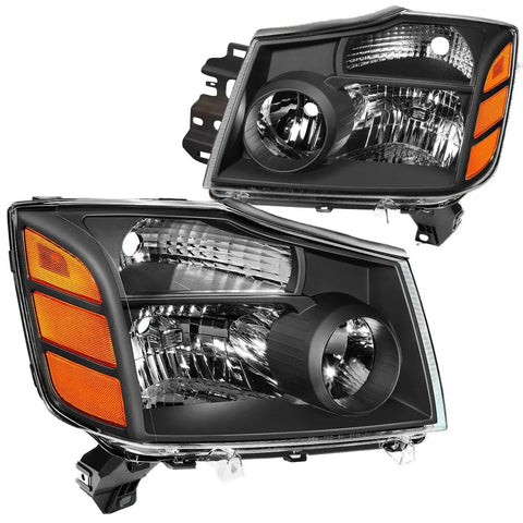 2004-2015 Nissan Titan -2007 Armada Black Housing Amber Side Headlight Lamp DNA MOTORING