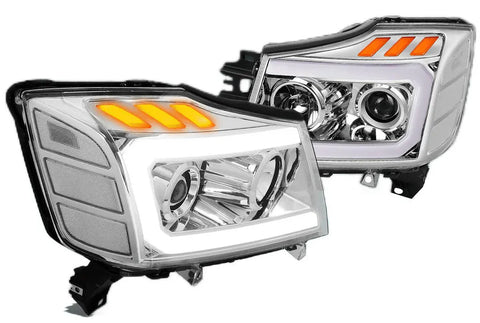 2004-2015 Titan Armada Led Drl Turn Signal Projector Headlight Chrome/ Clear DNA MOTORING