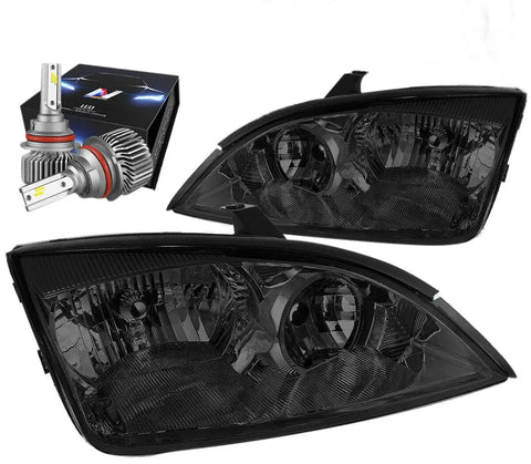 2005-2007 Ford Focus Replacement Headlight Lamps W/Led Kit Slim Style Smoked DNA MOTORING