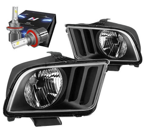 2005-2009 Ford Mustang Euro Crystal Headlight W/Led Kit+Cool Fan Assembly DNA MOTORING