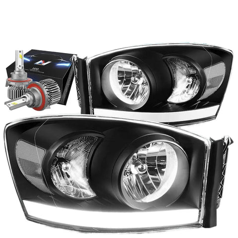 2006-2008 Dodge Ram Led Drl Black/Clear Side Headlight W/Led Kit Slim Style DNA MOTORING