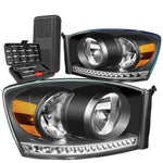 2006-2009 Dodge Ram Led Drl Black Housing Amber Signal Headlight Lamps+Tools DNA MOTORING