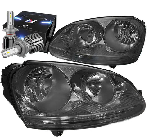 2006-2009 Vw Gti/Jetta Headlight Lamps W/Led Kit+Cool Fan Smoked Housing DNA MOTORING