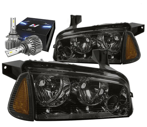 2006-2010 Dodge Charger Lx Turn Signal Headlight W/Led Kit Slim Style Smoked DNA MOTORING