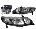2006-2011 Honda Civic Sedan Headlight Lamps W/Led Kit Slim Style Black/Clear DNA MOTORING