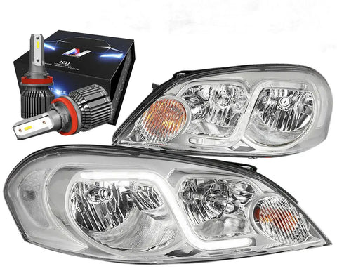 2006-2016 Chevy Impala Led Drl Chrome/Clear Headlights W/Led Kit+Cool Fan DNA MOTORING