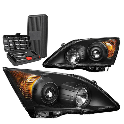 2007-2011 Honda Cr-V Oe Style Black Amber Side Projector Headlights+Tools DNA MOTORING