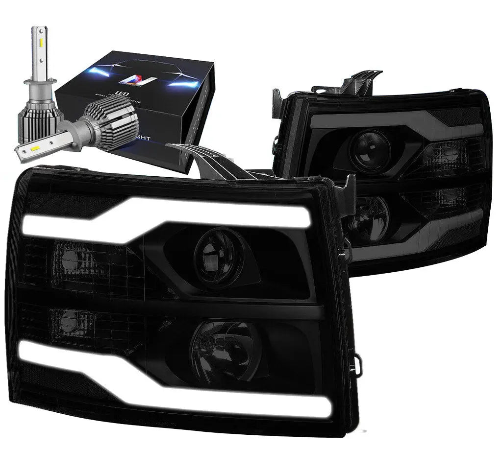 20072013 Chevy Silverado Projector Headlights W/Led Kit+Cool Fan Tint